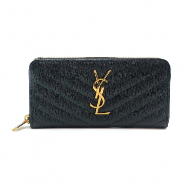 【YSL】MONOGRAM系列 V字縫線魚子醬牛皮金屬LOGO拉鍊手拿長夾 ★19cm*9.5cm*2.5cm★