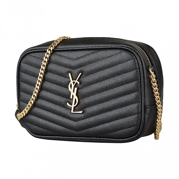 【YSL】SAINT LAURENT V字縫線魚子醬牛皮金屬LOGO流蘇相機包 ★19cm*12cm*5cm★